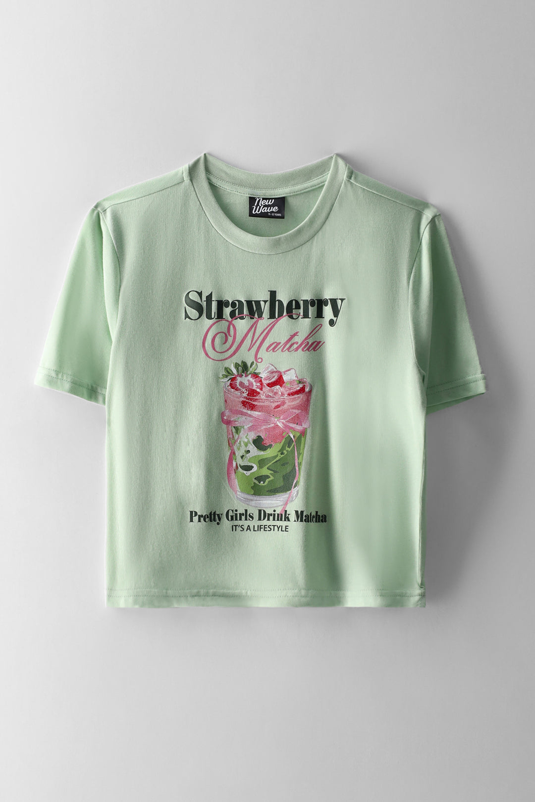 Girls Strawberry Matcha Boxy Tee - Sage