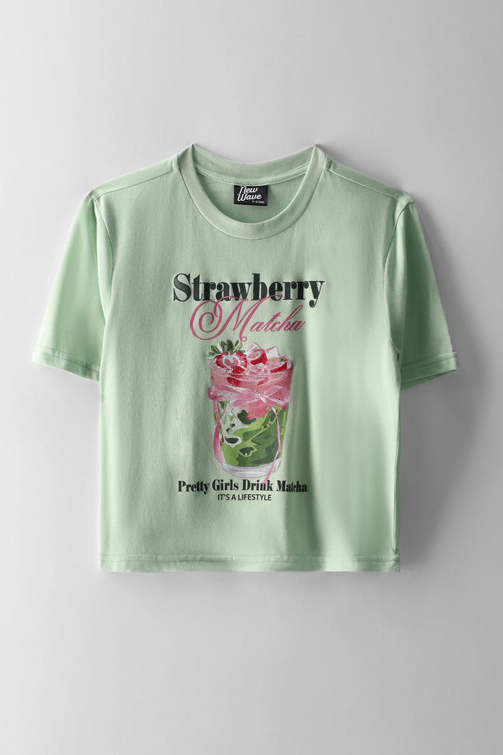 Girls Strawberry Matcha Boxy Tee - Sage