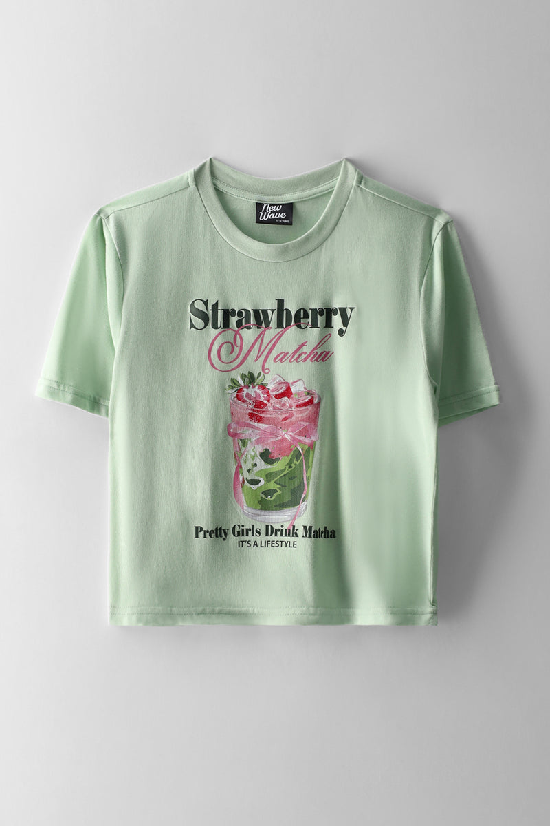 Girls Strawberry Matcha Boxy Tee - Sage