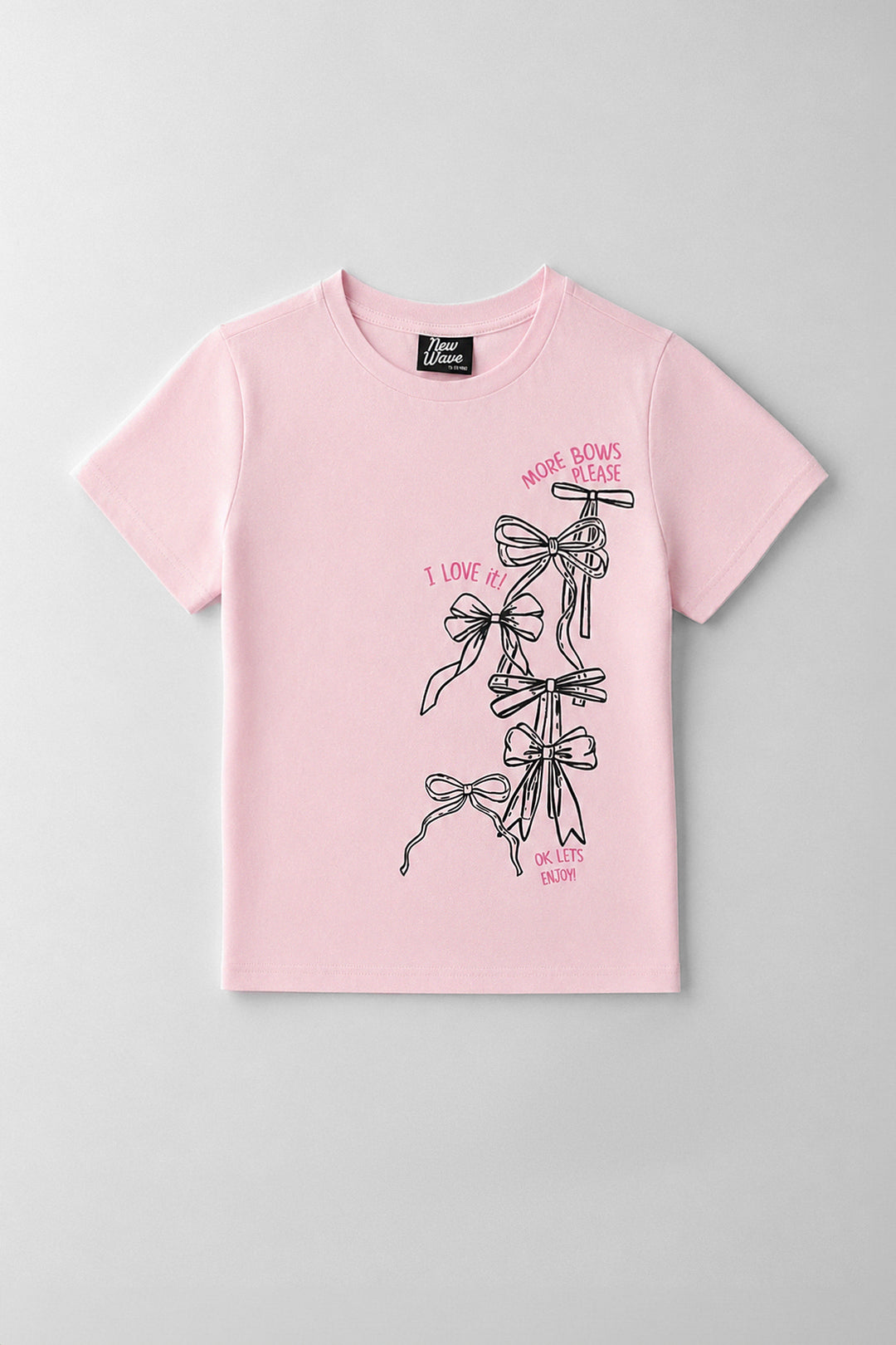 Girls More Bows Fitted Tee - Light Pink