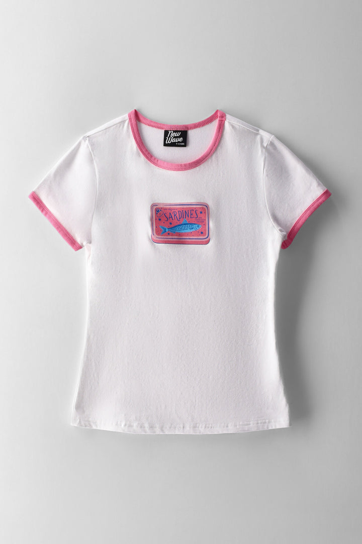Girls Sardines Can Fitted Tee - White/Pink