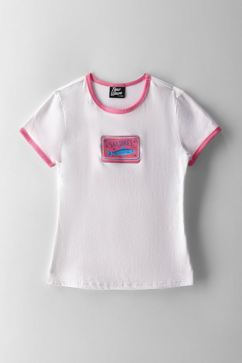Girls Sardines Can Fitted Tee - White/Pink