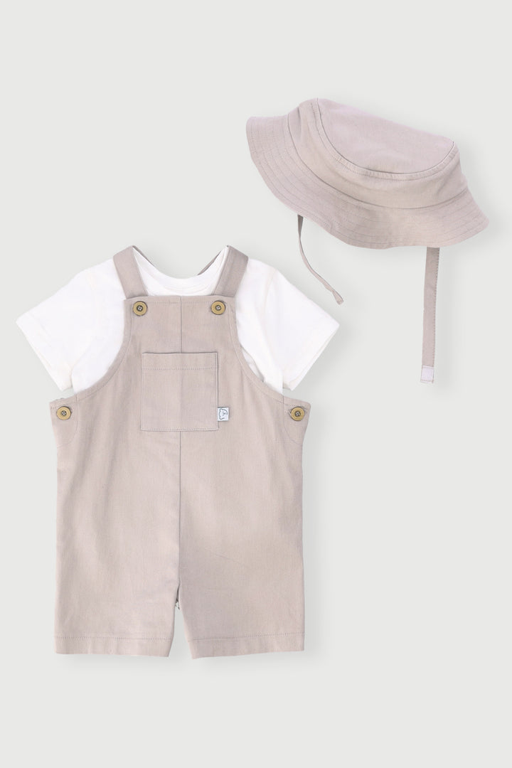 Baby Boys Twill Dungaree Set - Stone