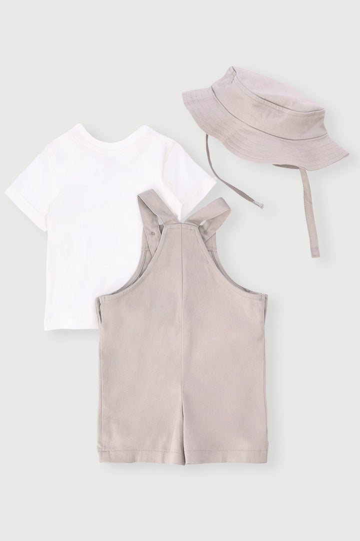Baby Boys Twill Dungaree Set - Stone