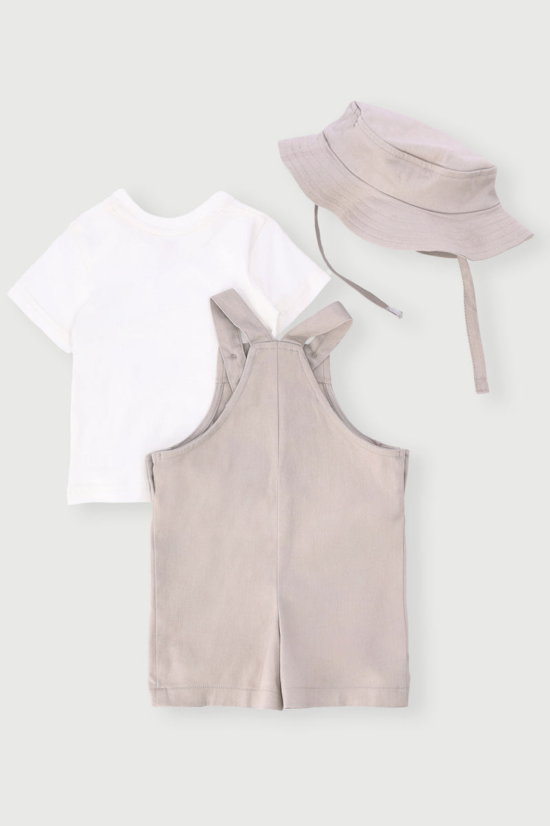 Baby Boys Twill Dungaree Set - Stone