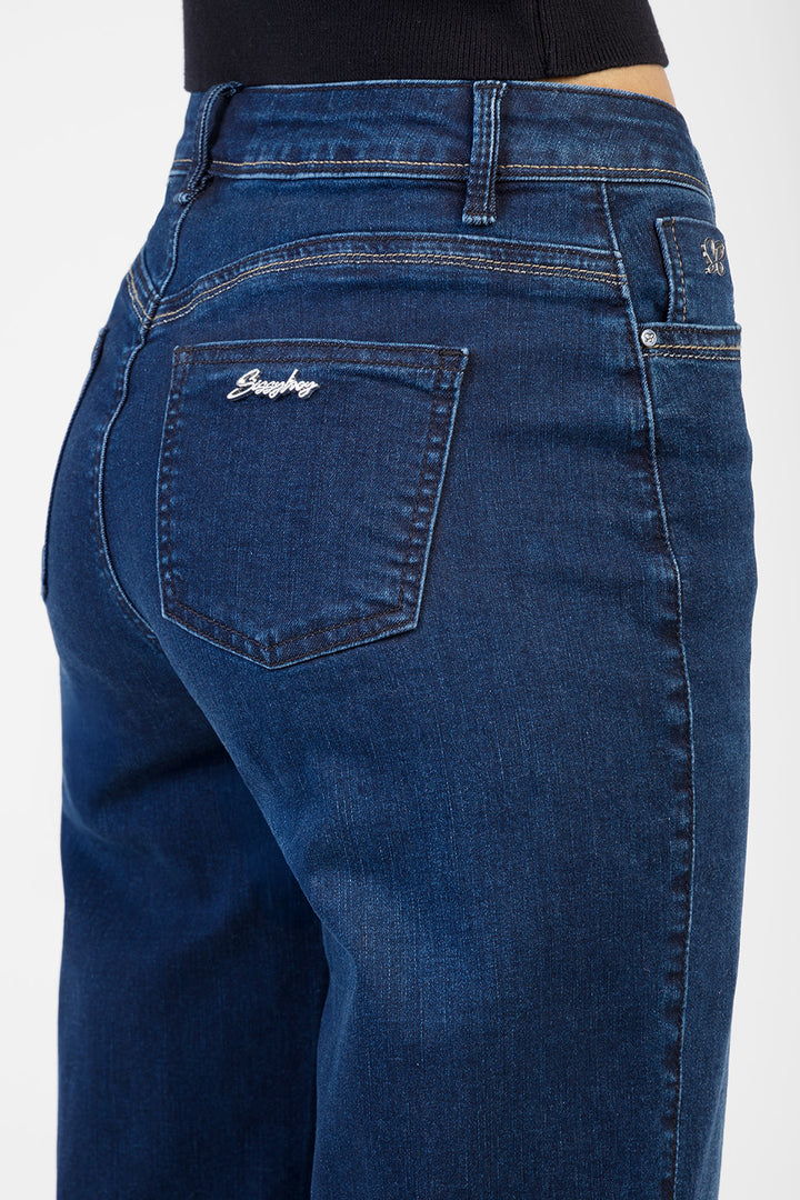 Amelie Mid Waist Straight Leg Denim - Dark Blue