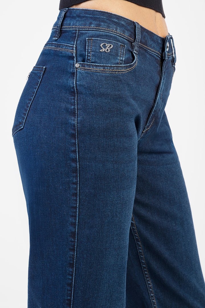 Amelie Mid Waist Straight Leg Denim - Dark Blue