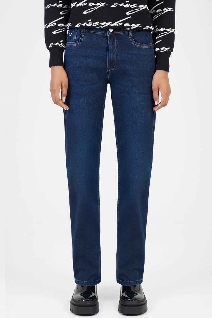Amelie Mid Waist Straight Leg Denim - Dark Blue