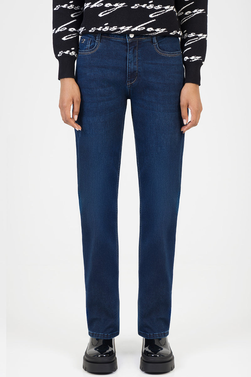 Amelie Mid Waist Straight Leg Denim - Dark Blue