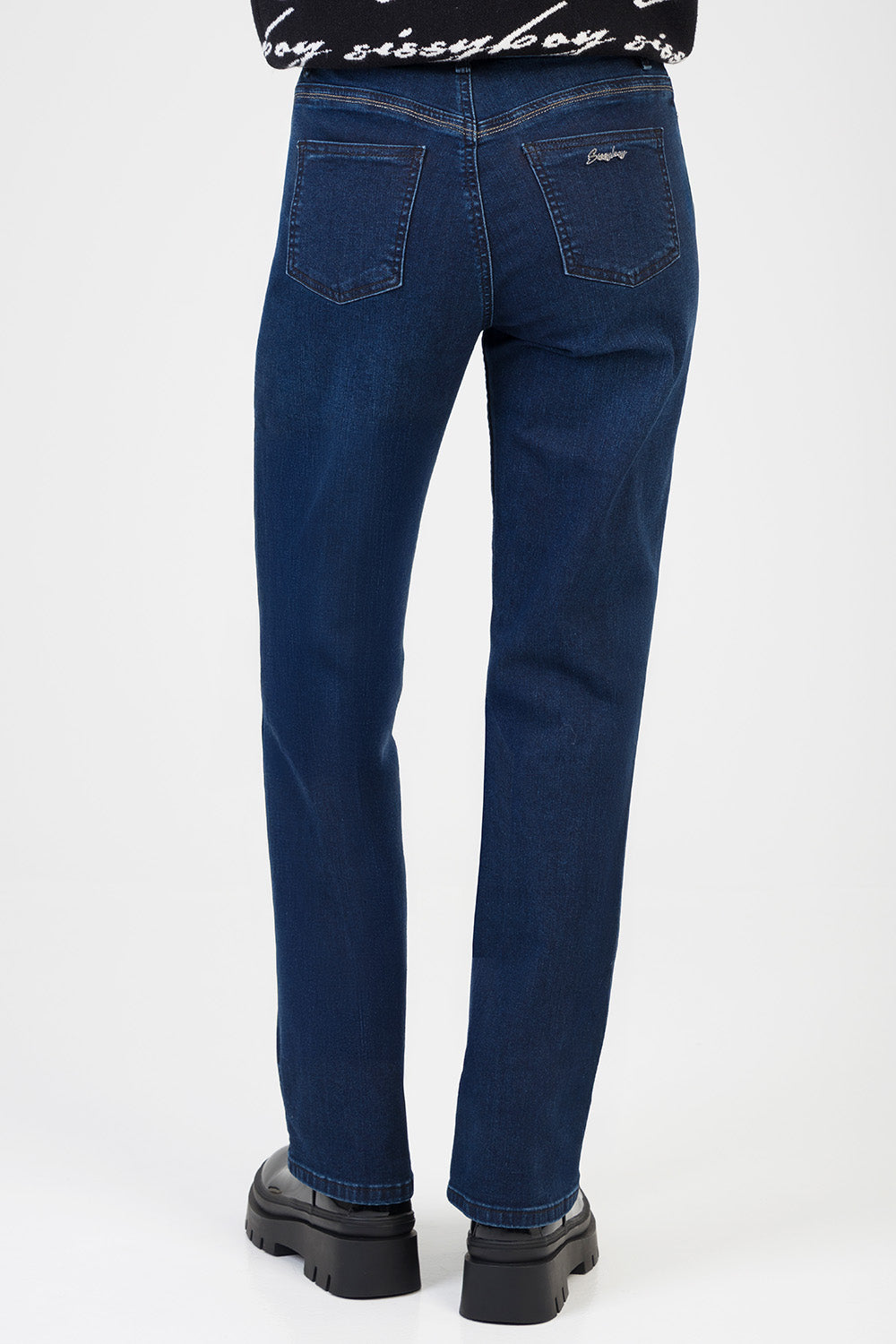 Amelie Mid Waist Straight Leg Denim - Dark Blue