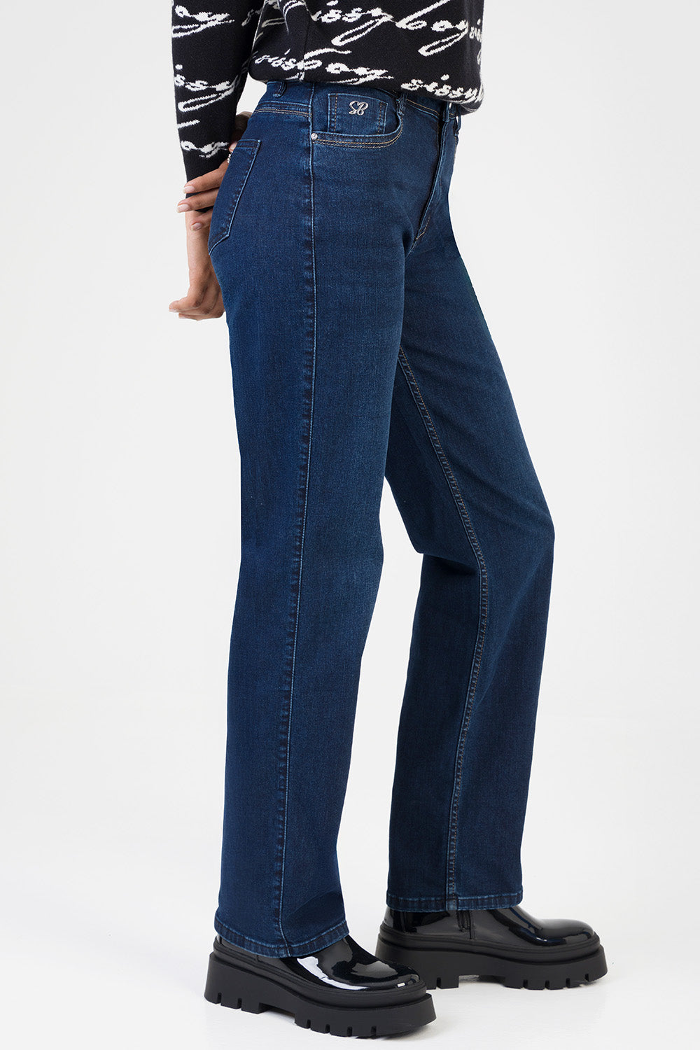 Amelie Mid Waist Straight Leg Denim - Dark Blue