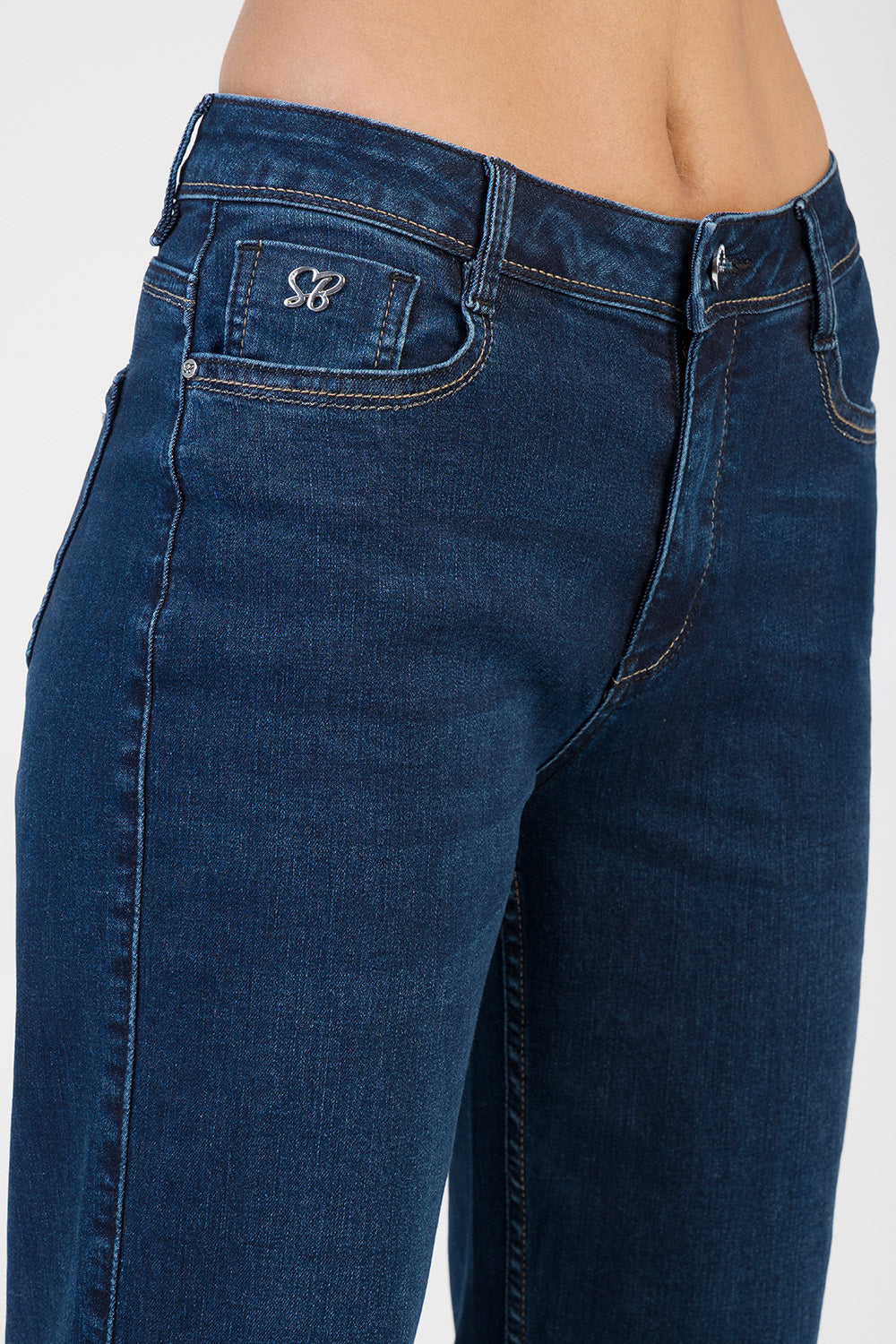 Amelie Mid Waist Straight Leg Denim - Dark Blue