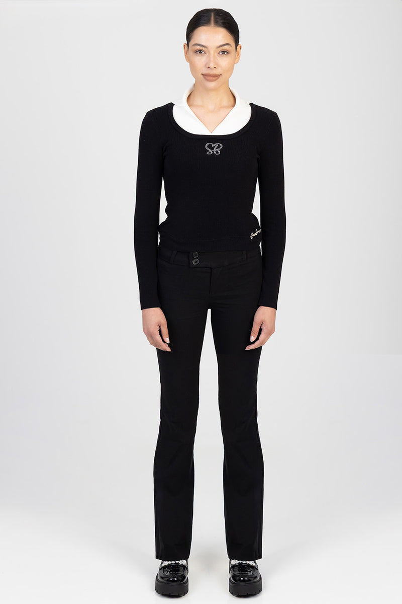 Gill Low Waist Thick Waistband Boot Leg Jean - Black