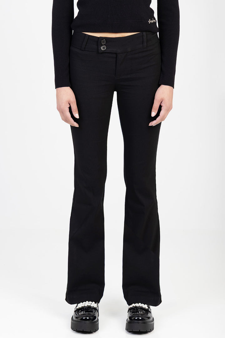 Gill Low Waist Thick Waistband Boot Leg Jean - Black