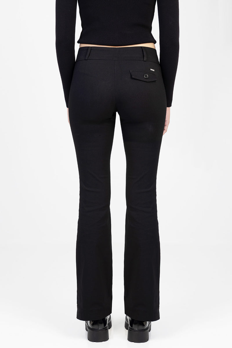 Gill Low Waist Thick Waistband Boot Leg Jean - Black