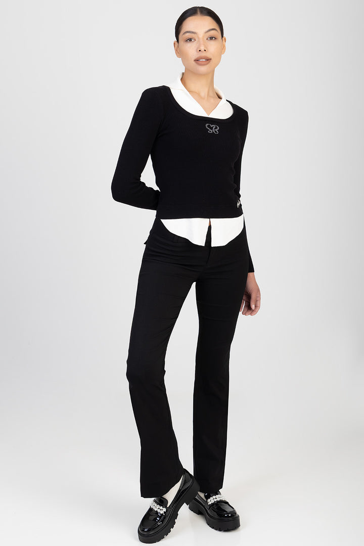 Gill Low Waist Thick Waistband Boot Leg Jean - Black