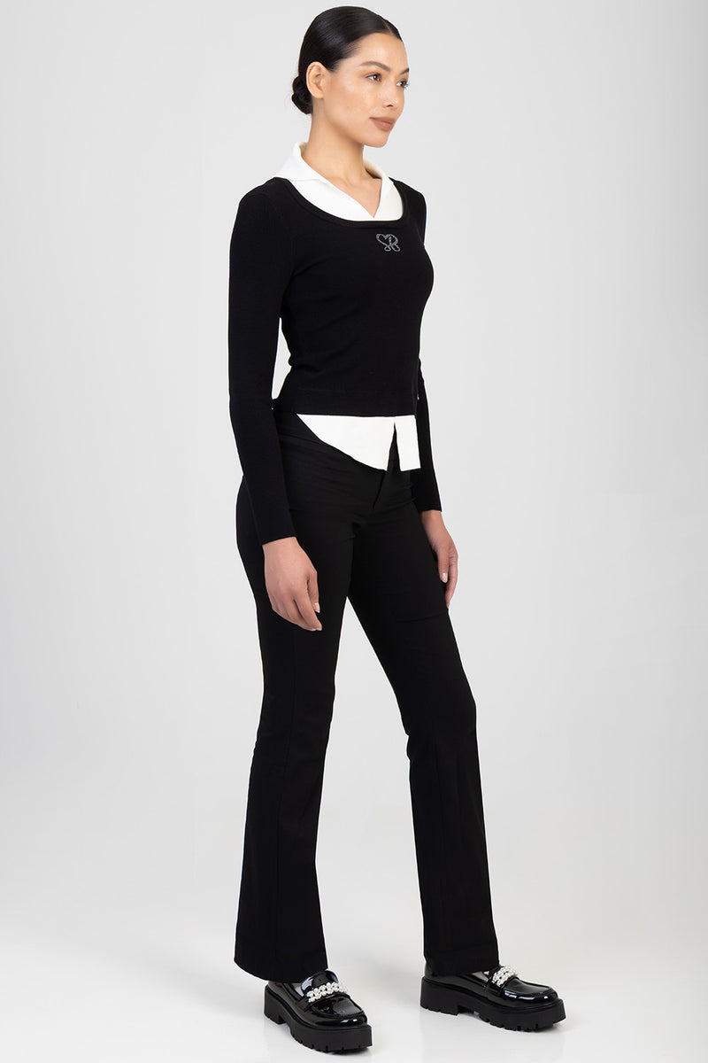 Gill Low Waist Thick Waistband Boot Leg Jean - Black