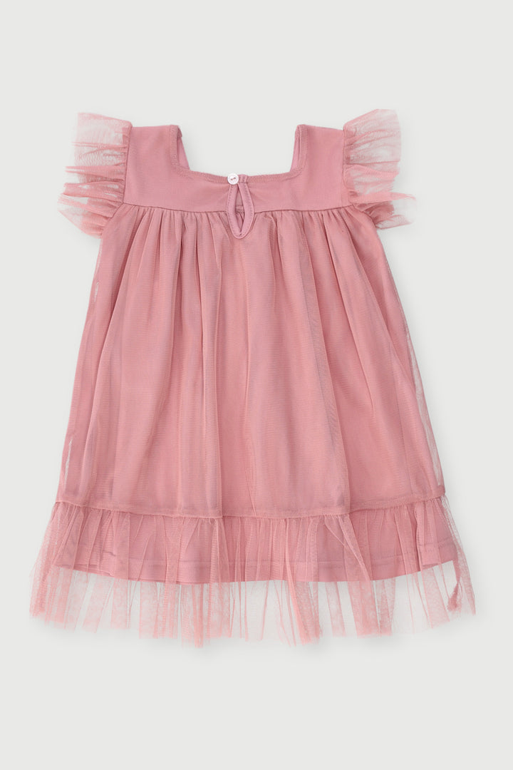 Baby Girls Multi Layered Tulle Dress With Headband - Dusty Pink