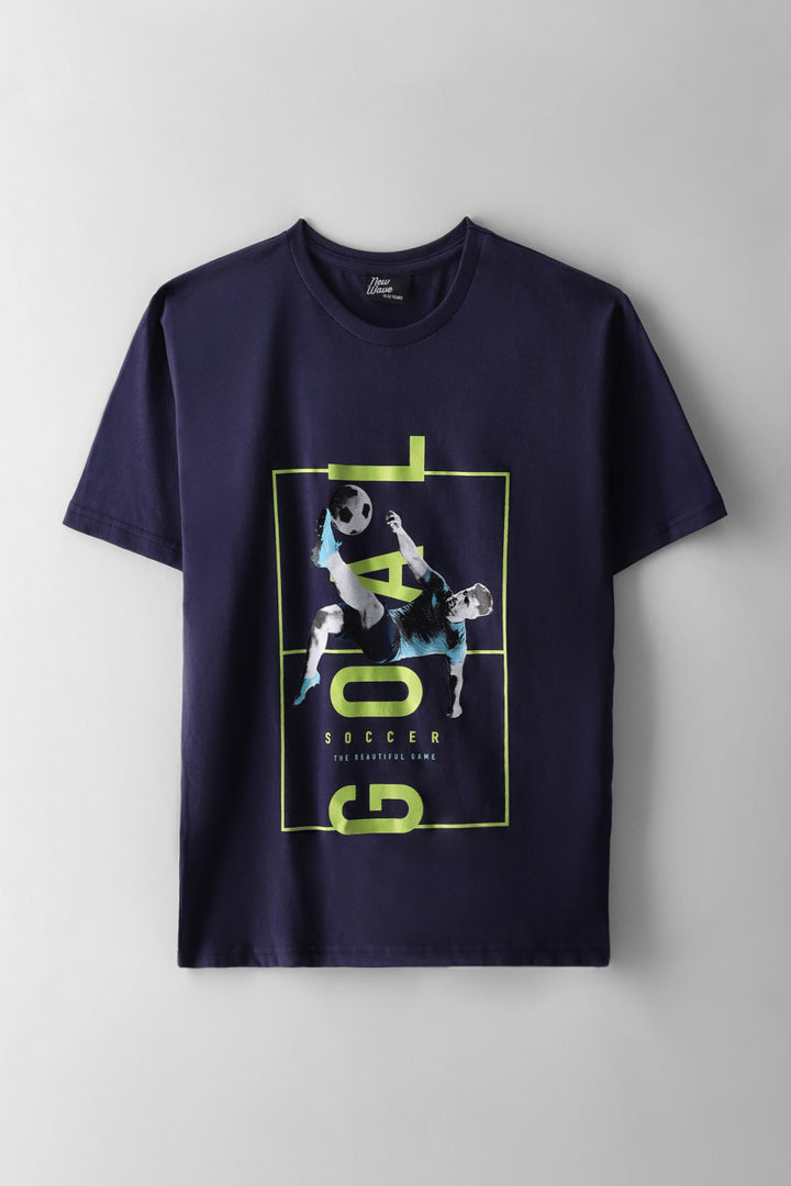 Boys Soccer Goal Print T-Shirt - Navy