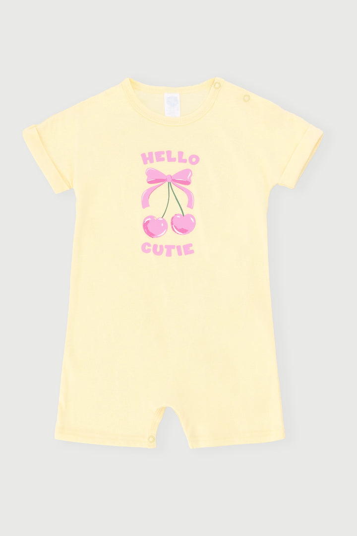 Baby Girls Fruit Slogan Romper - Yellow