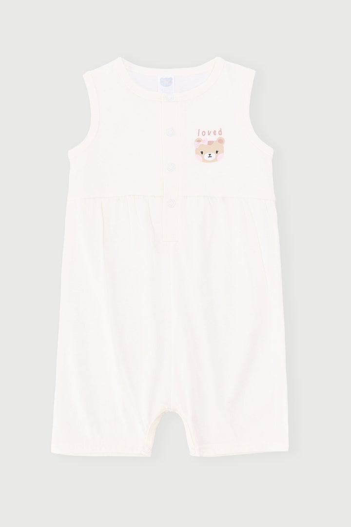 Baby Girls Teddy Bear Romper - Cream