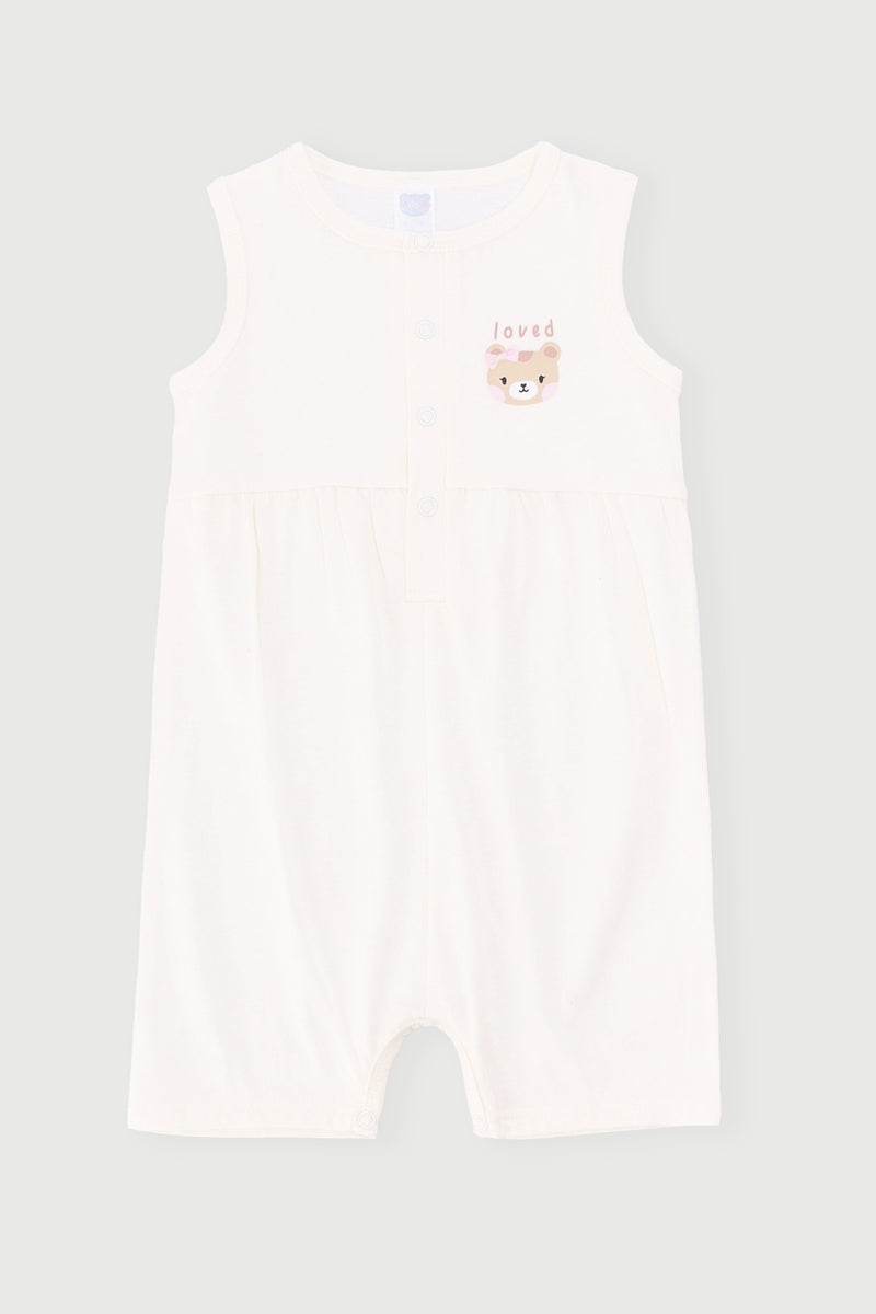 Baby Girls Teddy Bear Romper - Cream