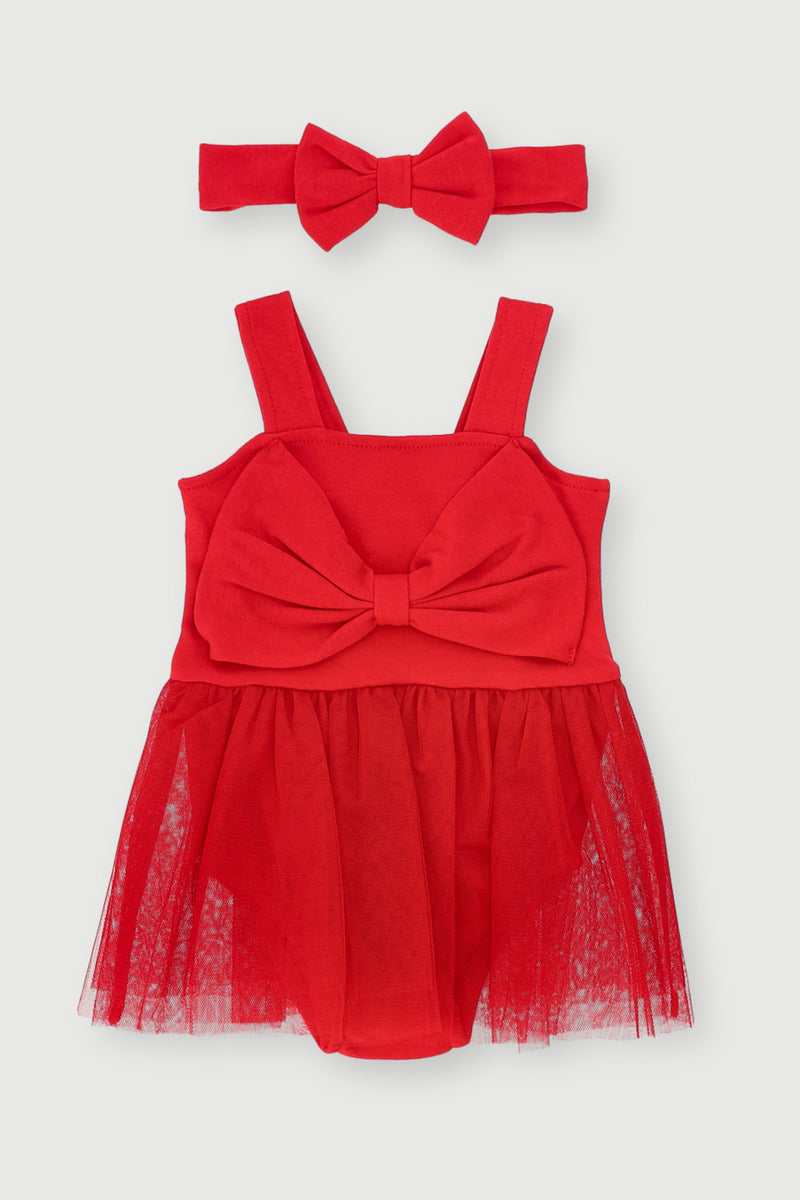 Baby Girls Tulle Christmas Babygrow - Red