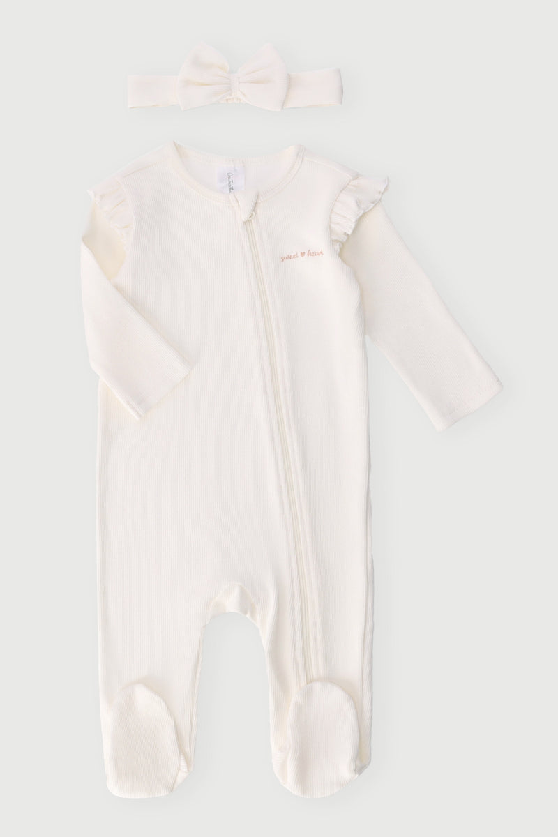 Baby Girls Sleepsuit With Headband - Cream