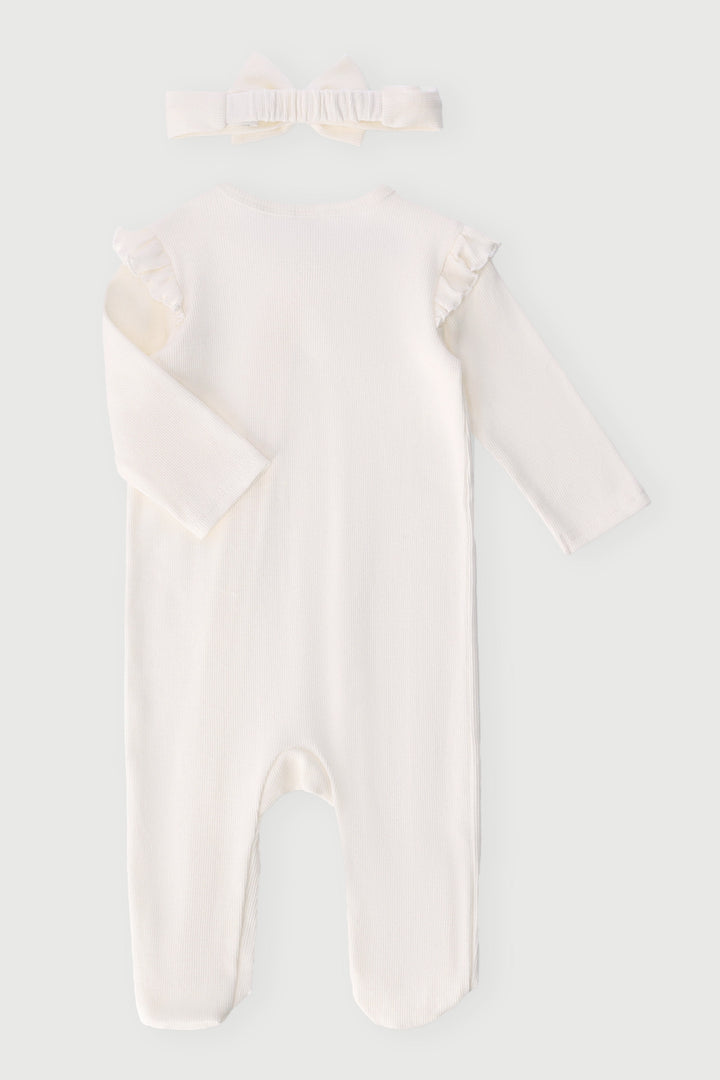 Baby Girls Sleepsuit With Headband - Cream