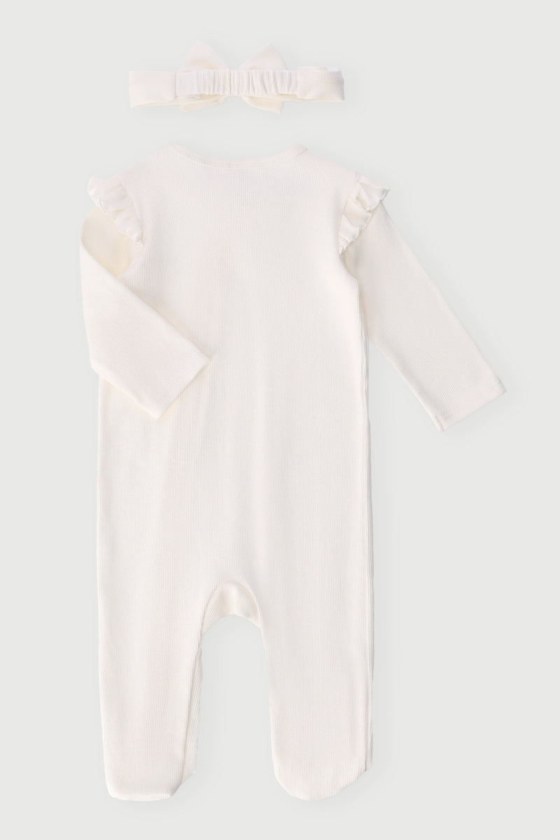 Baby Girls Sleepsuit With Headband - Cream