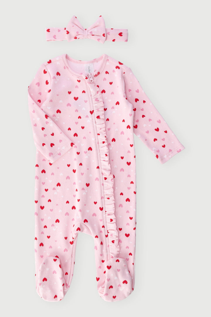 Baby Girls Sleepsuit With Headband - Pink