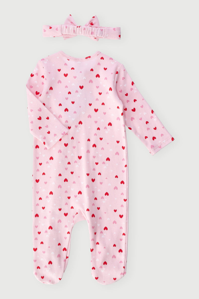 Baby Girls Sleepsuit With Headband - Pink