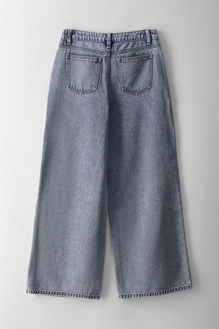 Girls Graffiti Wide Leg Denim - Light Stone
