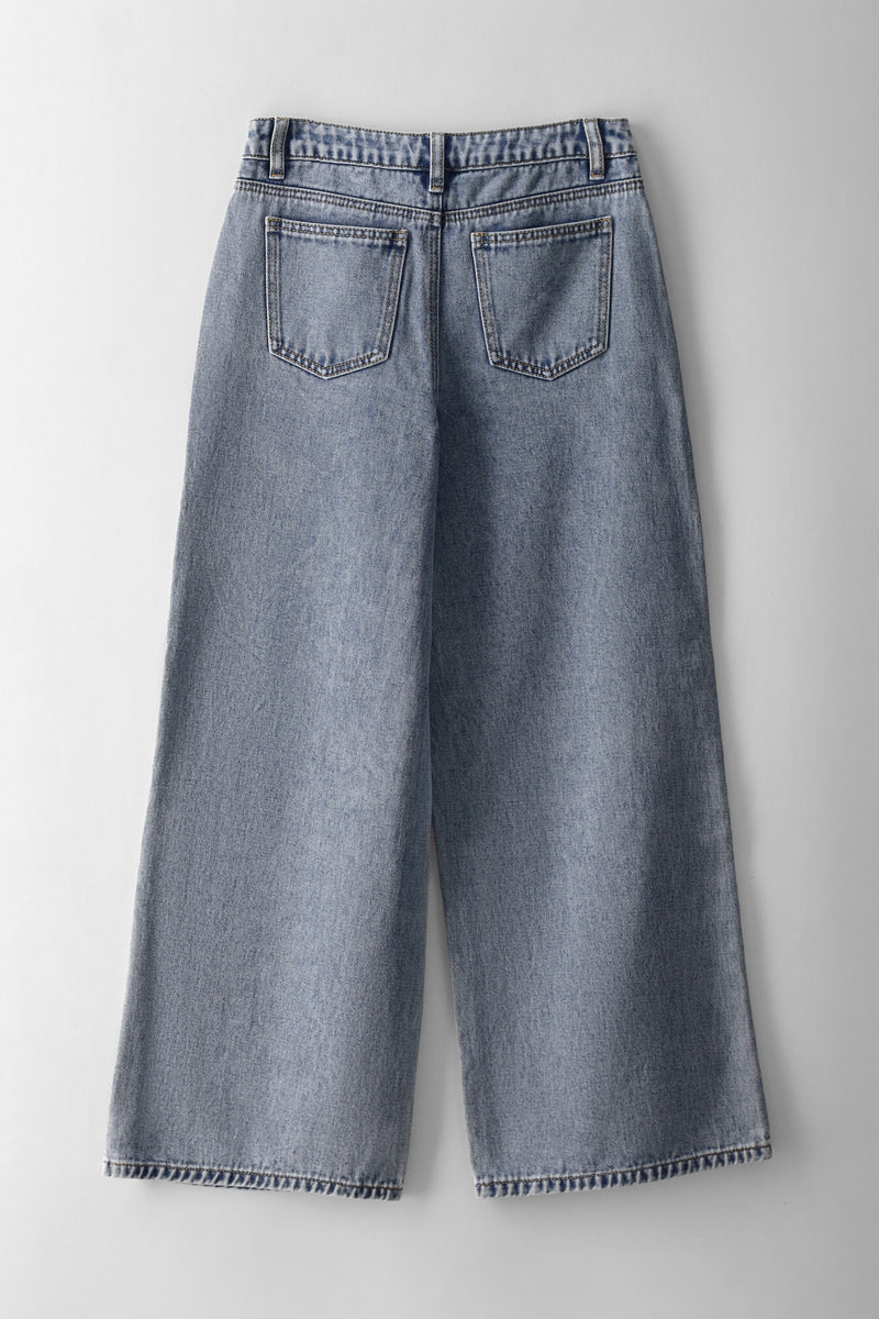 Girls Graffiti Wide Leg Denim - Light Stone