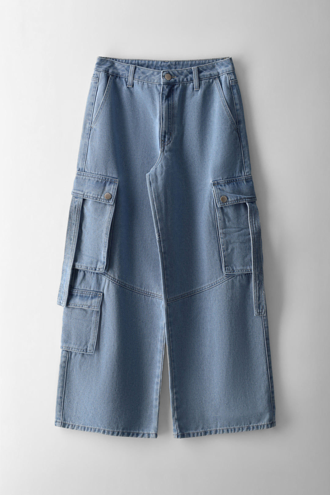 Girls Cargo Strap Wide Leg Denim - Light Wash