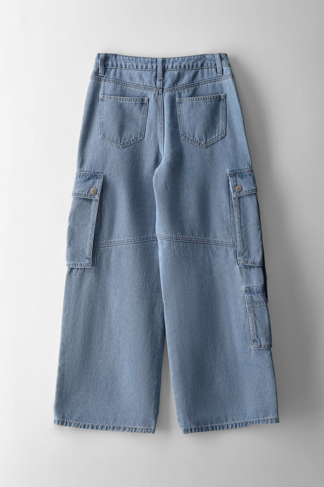 Girls Cargo Strap Wide Leg Denim - Light Wash