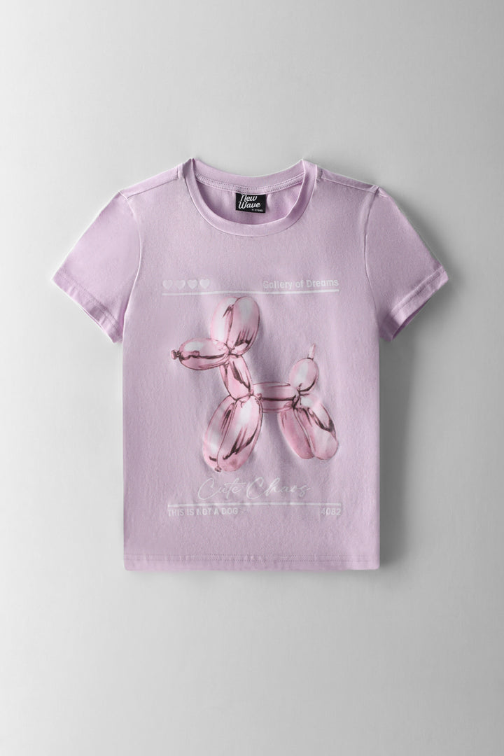 Girls Fitted Cute Chaos Tee - Lavender