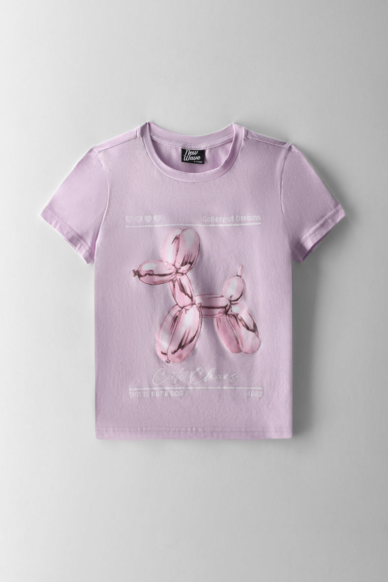 Girls Fitted Cute Chaos Tee - Lavender