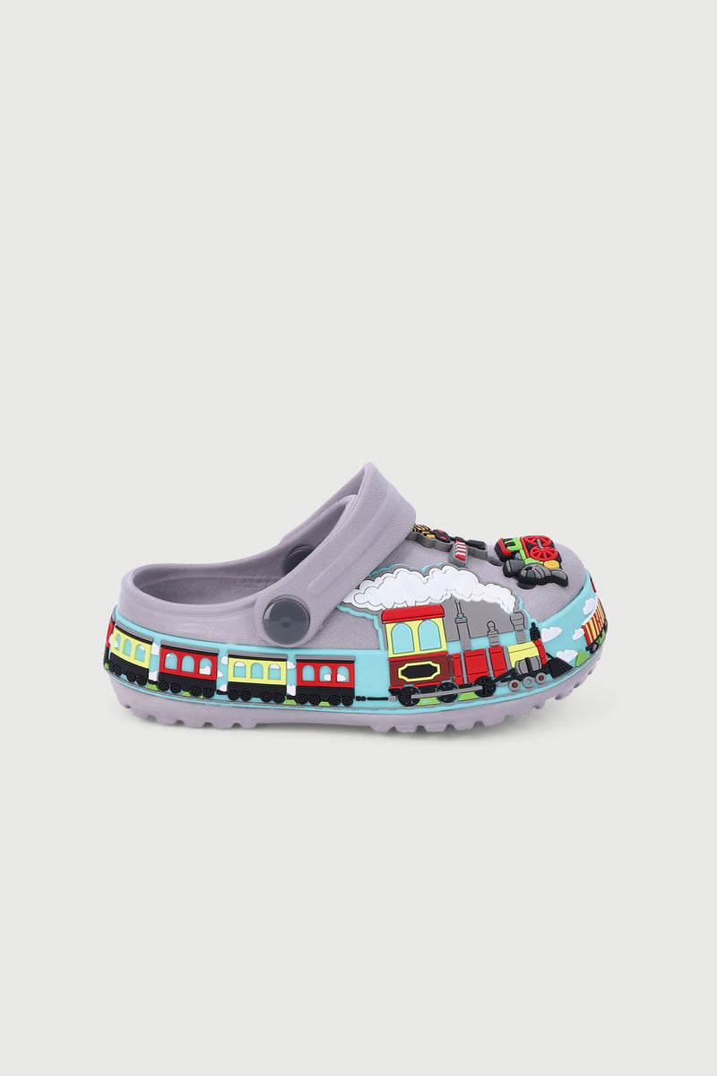 Pre-Boys Train Strip Clog - Grey