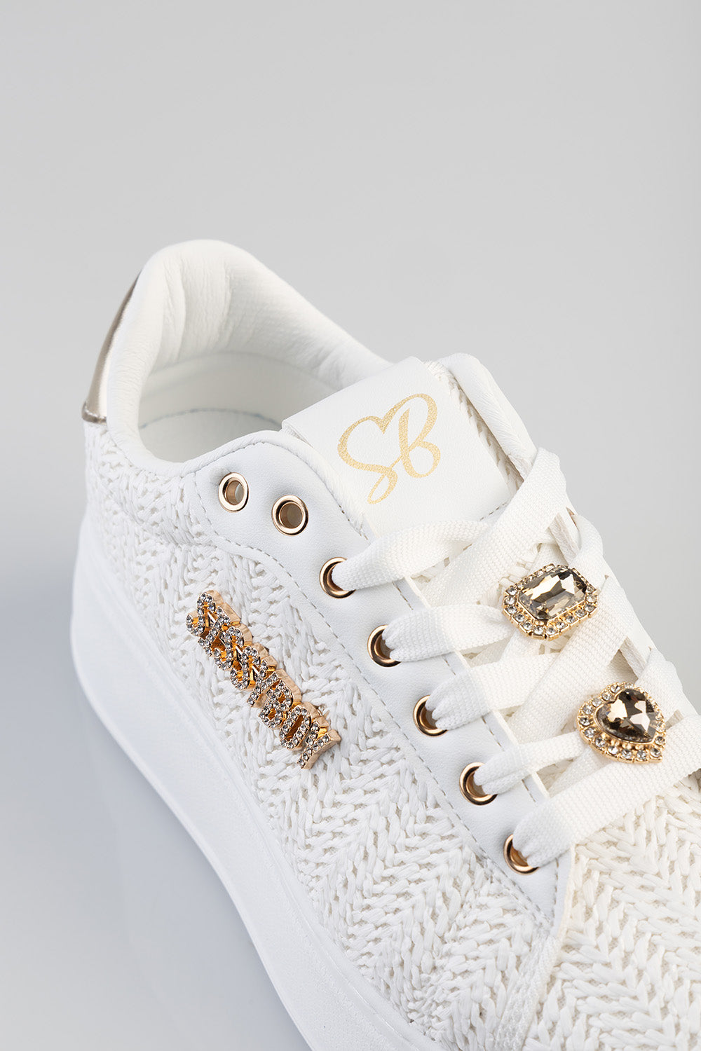 Beachy Woven Platform Sneaker With Shoelace Charms - White