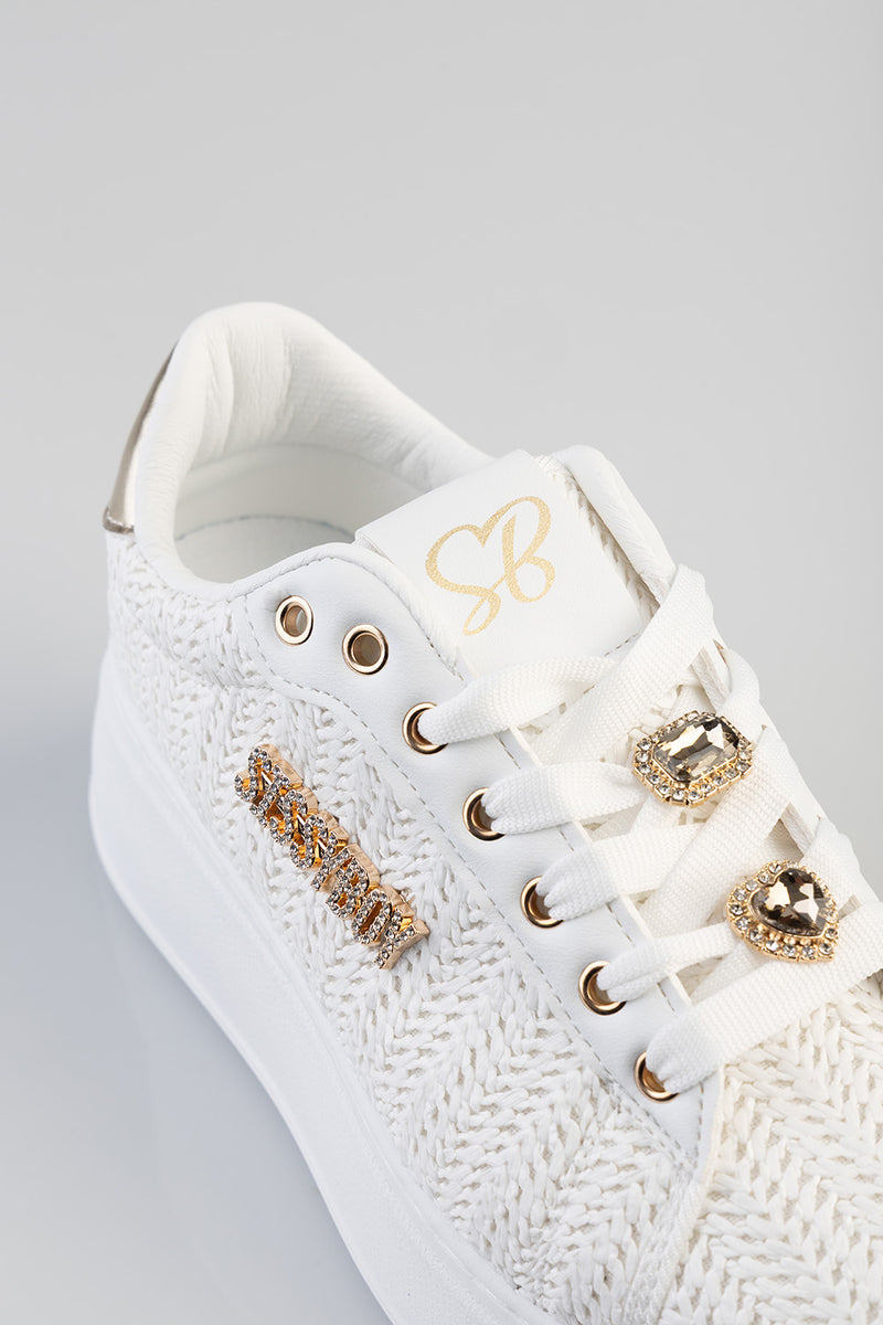 Beachy Woven Platform Sneaker With Shoelace Charms - White