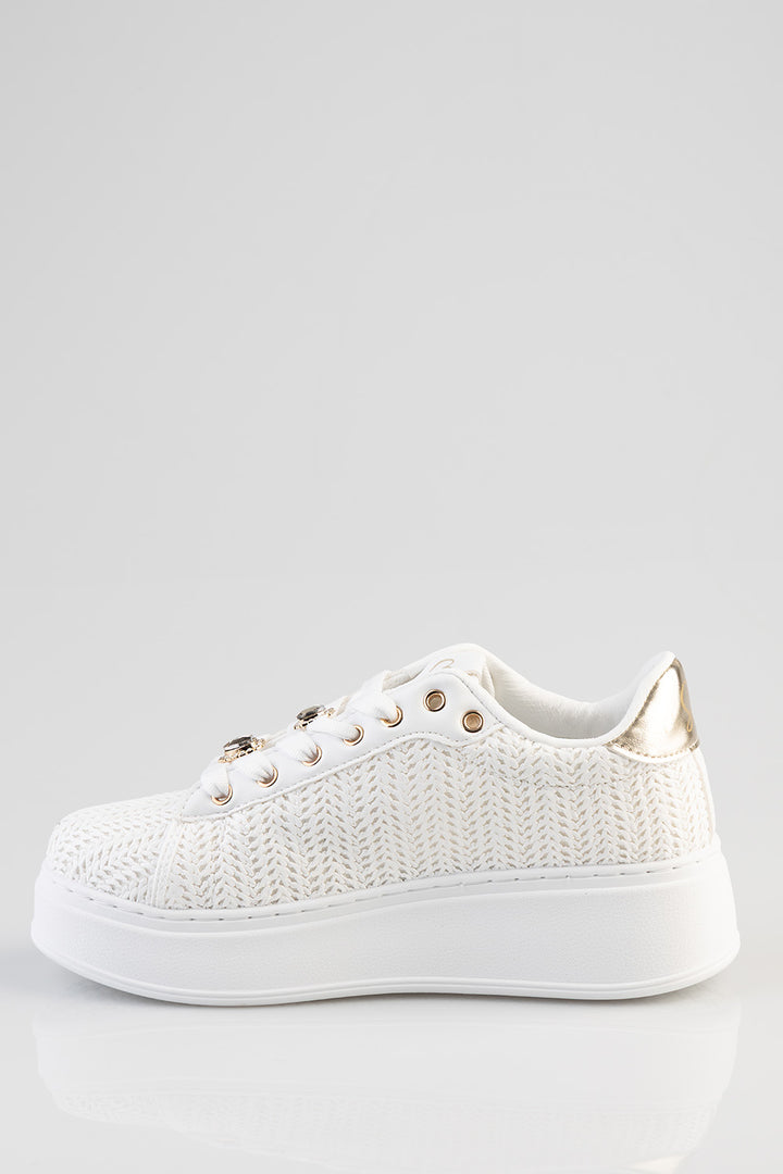 Beachy Woven Platform Sneaker With Shoelace Charms - White