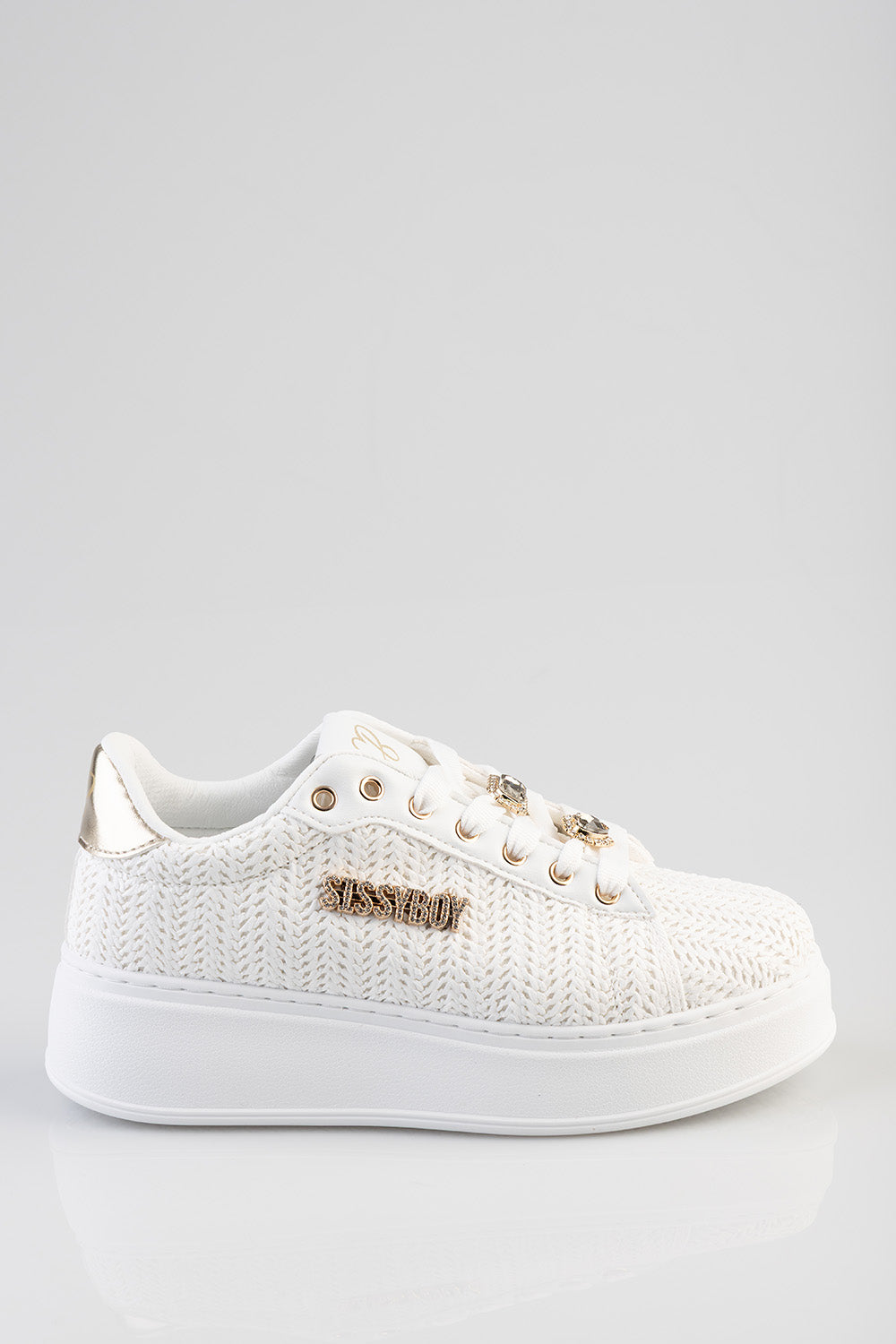 Beachy Woven Platform Sneaker With Shoelace Charms - White