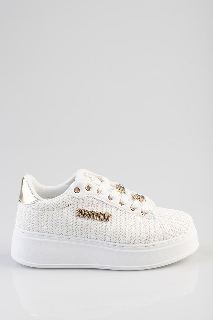 Beachy Woven Platform Sneaker With Shoelace Charms - White