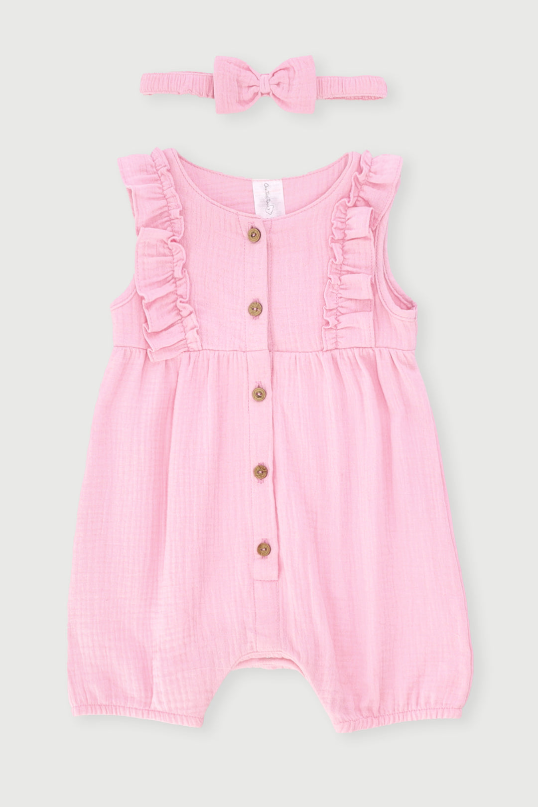 Baby Girls Muslin Fashion Romper With Headband - Pink