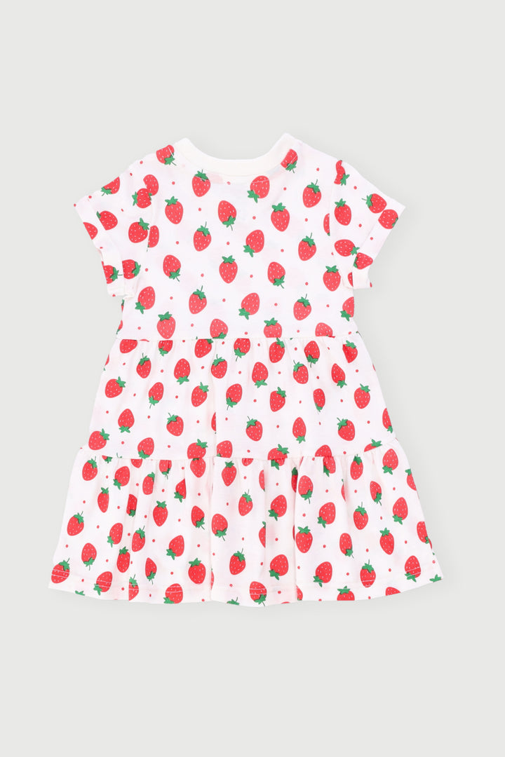 Baby Girls Strawberry Tiered Dress - Cream