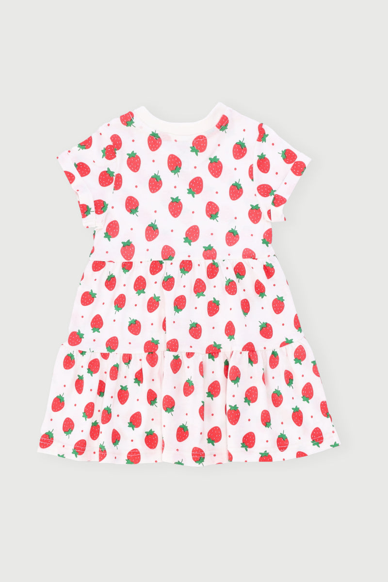 Baby Girls Strawberry Tiered Dress - Cream
