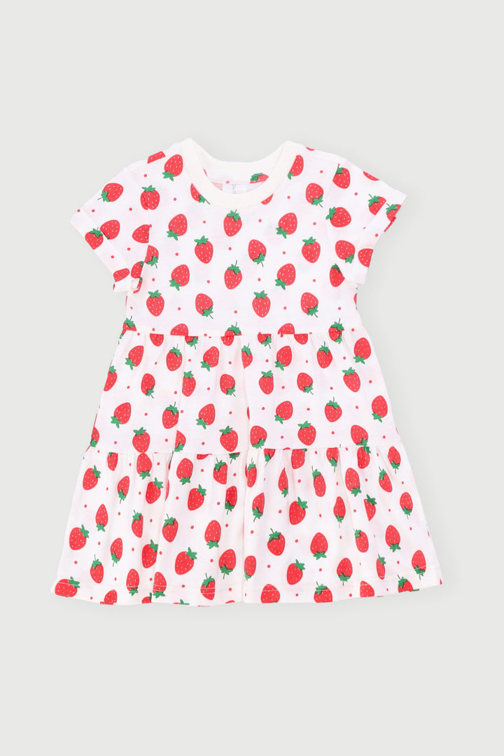 Baby Girls Strawberry Tiered Dress - Cream