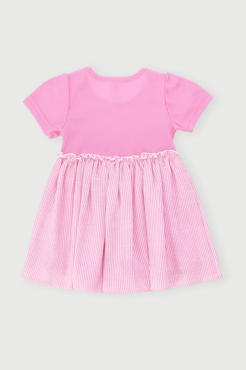Baby Girls Stripe Combo Dress - Pink