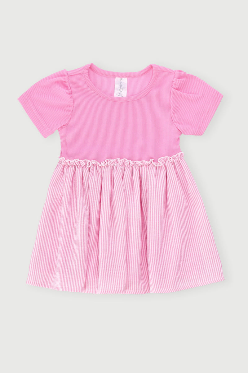 Baby Girls Stripe Combo Dress - Pink
